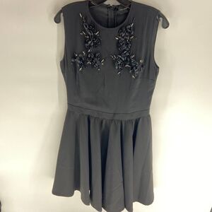 atos lombardini black fit & flare floral applique sleeveless dress womens 8